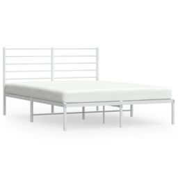 Berkfield Home Metal Bed Frame with Headboard White 120x200 cm - Size: Small Double - thumbnail 2