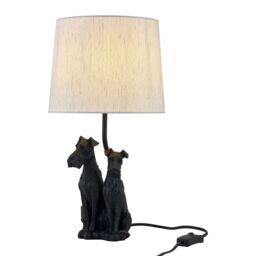 First Choice Lighting Set of 2 Friends - Two Dog Table Lamps With Oatmeal Linen Shade in Black - thumbnail 3