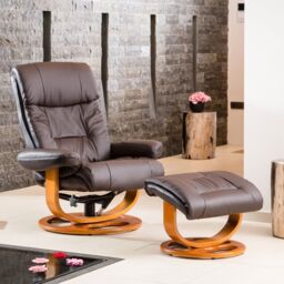Artemis Home Barriston Swivel Recliner & Footstool in Brown - thumbnail 1