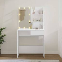 Berkfield Home Dressing Table with LED White 74.5x40x141 cm - thumbnail 4