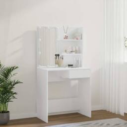 Berkfield Home Dressing Table with LED White 74.5x40x141 cm - thumbnail 5