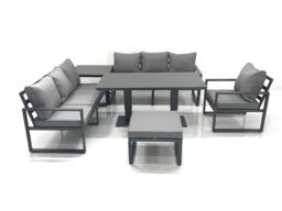 Fimous Outdoor Garden Furniture Set Aluminium Lounge Sofa Adjustable Rising Lifting Dining Table Sets with Big Footstool Side Table Dark Grey - thumbnail 2