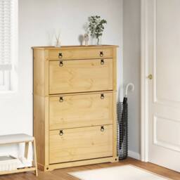 Berkfield Home Shoe Cabinet Corona 99x32x138 cm Solid Wood Pine in Tan - Size: 99 x 32 x 138 cm