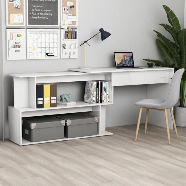 Berkfield Home Corner Desk High Gloss White 200x50x76 cm Engineered Wood - Size: 200 x 50 x 76 cm - image 1