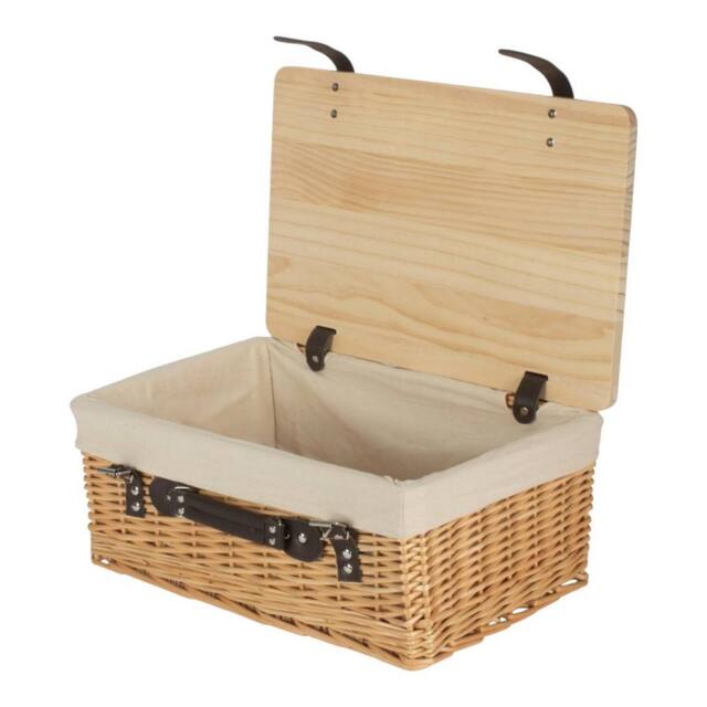 Red Hamper Buff White Lined Willow Empty Picnic Basket with Pinewood Lid - Size: Small - image 1
