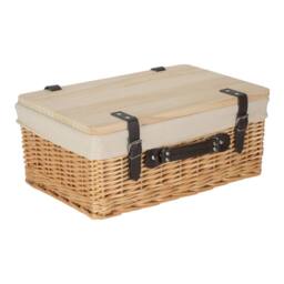 Red Hamper Buff White Lined Willow Empty Picnic Basket with Pinewood Lid - Size: Small - thumbnail 4