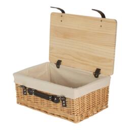 Red Hamper Buff White Lined Willow Empty Picnic Basket with Pinewood Lid - Size: Small