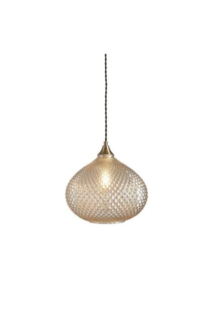 Netlighting Livia Single Pendant Light Champagne Glass Antique Brass Plate in Gold - image 1