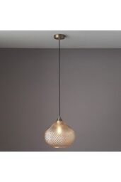 Netlighting Livia Single Pendant Light Champagne Glass Antique Brass Plate in Gold - thumbnail 2