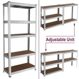 House of Home Boltless 5 Tier Shelving Racking Heavy Duty Steel Shelf Unit Shed Garage Home in Silver - thumbnail 3