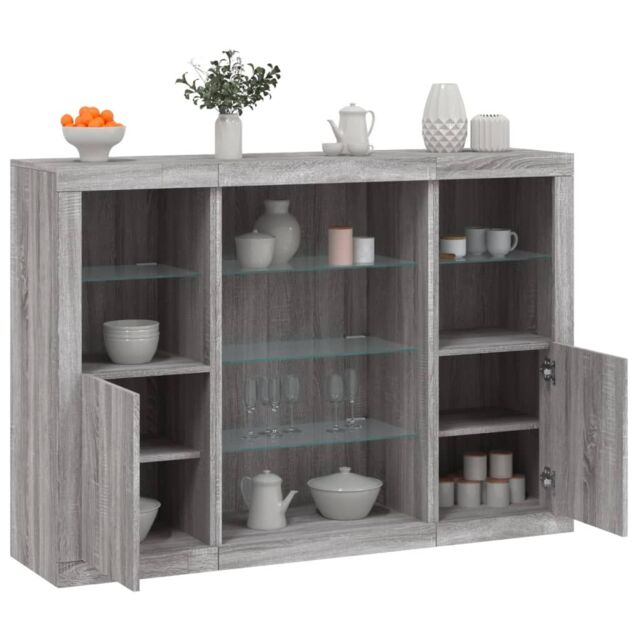Berkfield Home Sideboards with LED Lights 3 pcs Grey Sonoma Engineered Wood - image 1