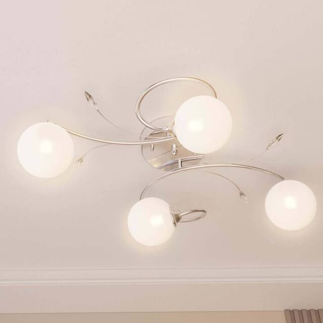 Berkfield Home Beautiful Ceiling Lamp with Round Glass Shades for 4 G9 LED Lights in White - image 1