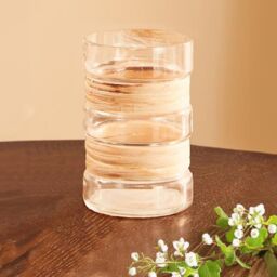 Orsina Medium Glass Vase, Coastal & Textured Tall Glass Vase, Clear Glass & Natural Cane Rustic Vase, Clear Vase - thumbnail 1