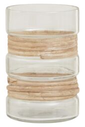 Orsina Medium Glass Vase, Coastal & Textured Tall Glass Vase, Clear Glass & Natural Cane Rustic Vase, Clear Vase - thumbnail 6