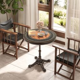 Gymax 60CM Round Patio Dining Table Cast Aluminum Dining Table-Bronze in Bronze - thumbnail 4