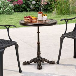 Gymax 60CM Round Patio Dining Table Cast Aluminum Dining Table-Bronze in Bronze - thumbnail 3