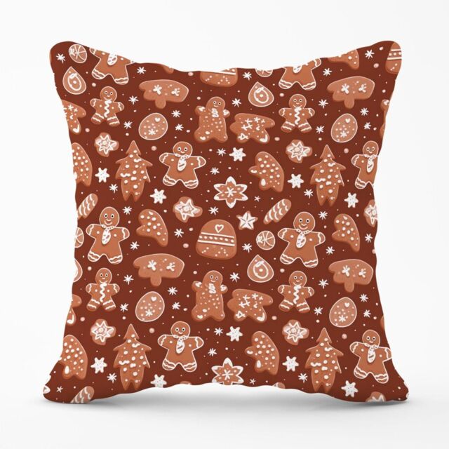 Warren Reed - Designer Gingerbread Cookies Outdoor Cushion in Brown - Size: 45 cm x 45 cm - image 1