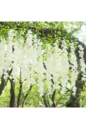 Living and Home 12 Pcs Hanging Artificial Wisteria Vine for Wedding Decoration in White - thumbnail 6