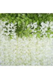 Living and Home 12 Pcs Hanging Artificial Wisteria Vine for Wedding Decoration in White - thumbnail 4