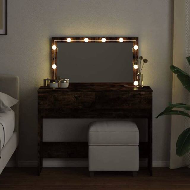 Berkfield Home Beautiful Dressing Table with LED Smoked Oak 100x40x120 cm in Brown - Size: 100 x 40 x 120 cm - image 1