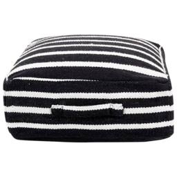 Wyld and Coco Boho Cotton Floor Cushion 50x50x20 cm Black-and-White Striped Pouffe in Black - Size: 50 x 50 x 20 cm - thumbnail 3
