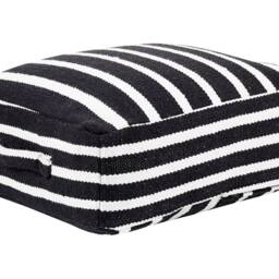 Wyld and Coco Boho Cotton Floor Cushion 50x50x20 cm Black-and-White Striped Pouffe in Black - Size: 50 x 50 x 20 cm - thumbnail 2