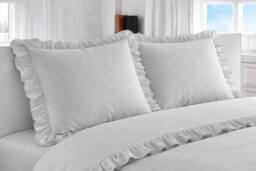 Homes-Linen Santiago Frilled Edge Polycotton Duvet Cover Set in Silver - Size: Super King - thumbnail 2