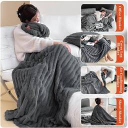 Dyzi Luxurious Faux Fur Winter throw Blanket Double-Sided Soft Cozy in Grey - Size: 180 cm x 200 cm - thumbnail 5