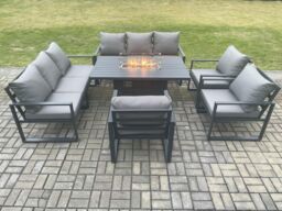 Fimous Aluminium Garden Furniture Outdoor Set Patio Lounge Sofa Gas Fire Pit Dining Table Set with 3 Armchair Dark Grey - thumbnail 2