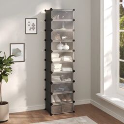 Berkfield Home Shoe Rack Black 44x32x174 cm PP - Size: 44 x 32 x 174 cm