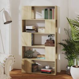Berkfield Home Book Cabinet Room Divider Sonoma Oak 80x24x155 cm Engineered Wood in Brown - Size: 80 x 24 x 155 cm - thumbnail 6