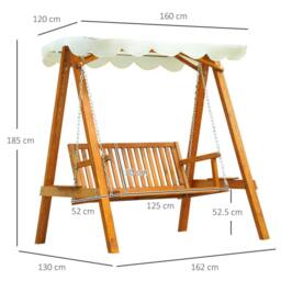 OUTSUNNY 2 Seater Wooden Garden Swing Chair Seat Hammock Bench Lounger in Natural - thumbnail 3