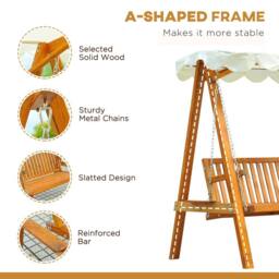 OUTSUNNY 2 Seater Wooden Garden Swing Chair Seat Hammock Bench Lounger in Natural - thumbnail 5