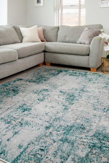 Kukoon Aqua Green Beige Contemporary Abstract Soft Pile Living Room Area Rug - Size: 80 cm x 150 cm - image 1