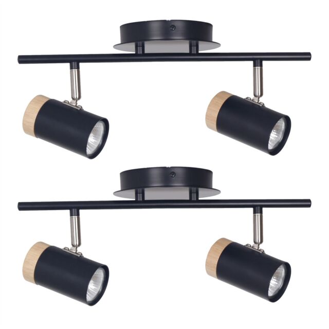 First Choice Lighting Set of 2 Stratton - Black with Wood Detail Two Way Spotlights - image 1