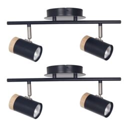 First Choice Lighting Set of 2 Stratton - Black with Wood Detail Two Way Spotlights - thumbnail 1