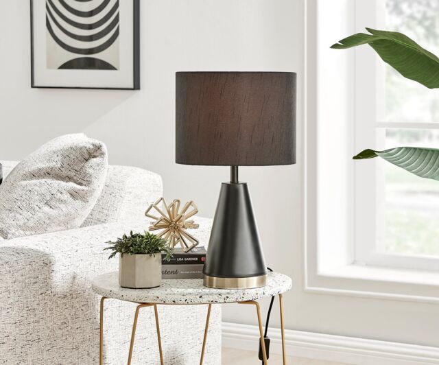 FurnitureboxUK Zoe Energy Efficient Conical Metal Table Lamp Light With Fabric Shade (Including Bulb) in Black - image 1