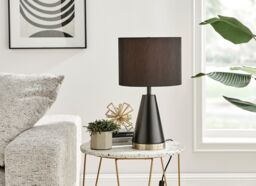 FurnitureboxUK Zoe Energy Efficient Conical Metal Table Lamp Light With Fabric Shade (Including Bulb) in Black - thumbnail 2