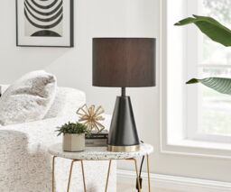 FurnitureboxUK Zoe Energy Efficient Conical Metal Table Lamp Light With Fabric Shade (Including Bulb) in Black - thumbnail 1