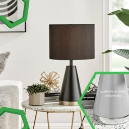 FurnitureboxUK Zoe Energy Efficient Conical Metal Table Lamp Light With Fabric Shade (Including Bulb) in Black - thumbnail 8