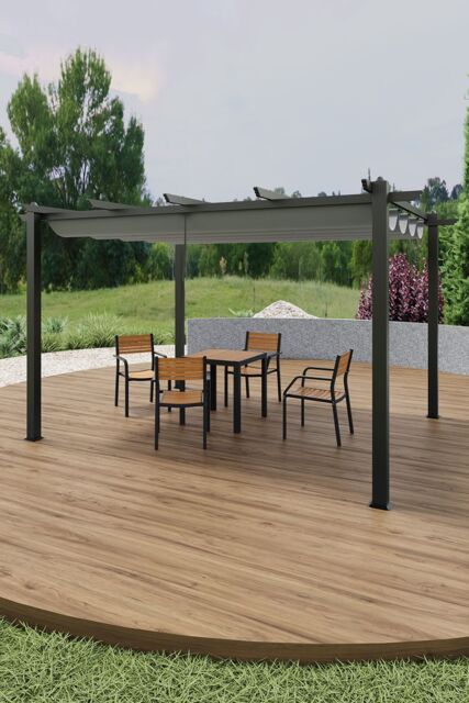 Living and Home 13x10ft Aluminium Pergola with Retractable Roof in Light Grey - image 1