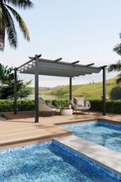 Living and Home 13x10ft Aluminium Pergola with Retractable Roof in Light Grey - thumbnail 3