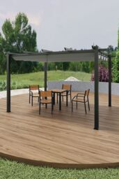 Living and Home 13x10ft Aluminium Pergola with Retractable Roof in Light Grey - thumbnail 1