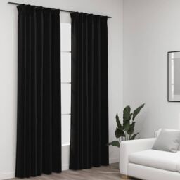 Berkfield Home Linen-Look Blackout Curtains with Hooks 2 pcs Anthracite 140x225 cm