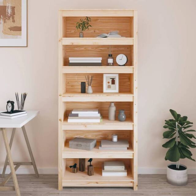 Berkfield Home Book Cabinet 80x35x183 cm Solid Wood Pine in Brown - Size: 80 x 35 x 183 cm - image 1