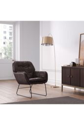 Living and Home Contemporary Metal Legs Tufted Leisure Armchair in Brown - thumbnail 6