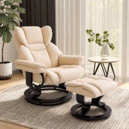 STILVORA Recliner Chair with Footstool in Cream PU Leather