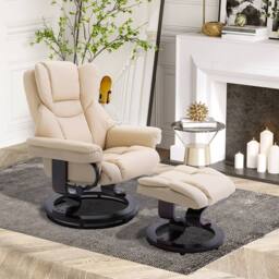 STILVORA Recliner Chair with Footstool in Cream PU Leather - thumbnail 2