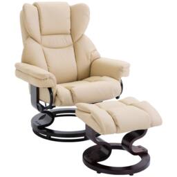 STILVORA Recliner Chair with Footstool in Cream PU Leather - thumbnail 4