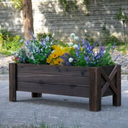 OUTSUNNY Wooden Garden Raised Bed Planter Grow Containers Pot, 100x36.5x36cm in Brown - Size: 100x36.5x36 cm - thumbnail 1